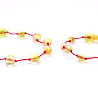Set brățări adult-copil, chihlimbar baltic galben & șnur roșu