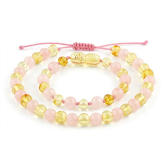 set 2 bratri din chihlimbar baltic & cuart roz pentru mama si fiica