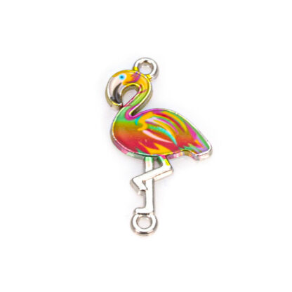 Element decorativ/charm/link flamingo multicolor din aliaj emailat