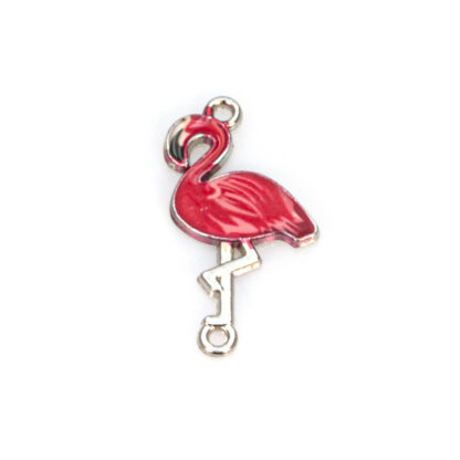 Element decorativ/charm/link flamingo rosu din aliaj emailat