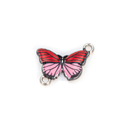 Element decorativ, charm, pandantiv din aliaj emailat in forma de fluture cu aripi rosu si roz