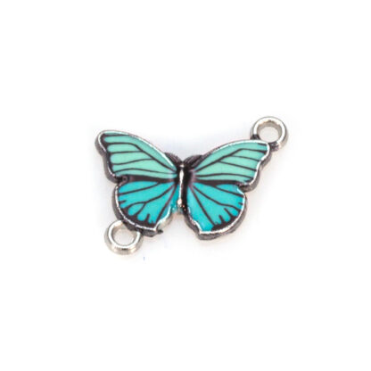Element decorativ, charm, pandantiv din aliaj emailat in forma de fluture cu aripi turcuaz