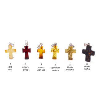 cruce/cruciulita din chihlimbar si argint in multiple culori si nuante