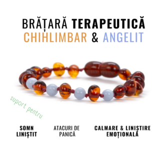 bratara terapeutica chihlimbar & angelit suport pentru somn linistit, atacuri de panica, calmare si liniste emotionala